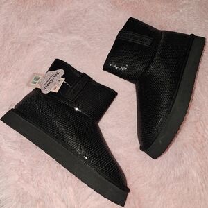 Juicy Couture Classic Sequined Sequin Sparkle Black Short Boots Womens Size 9